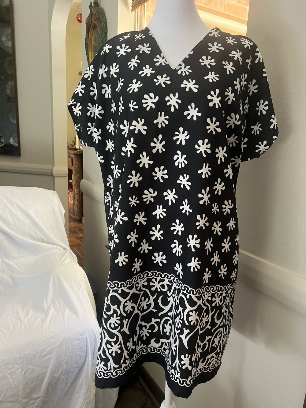 Barefoot Attitude Black White Abstract Print Tunic Dress M